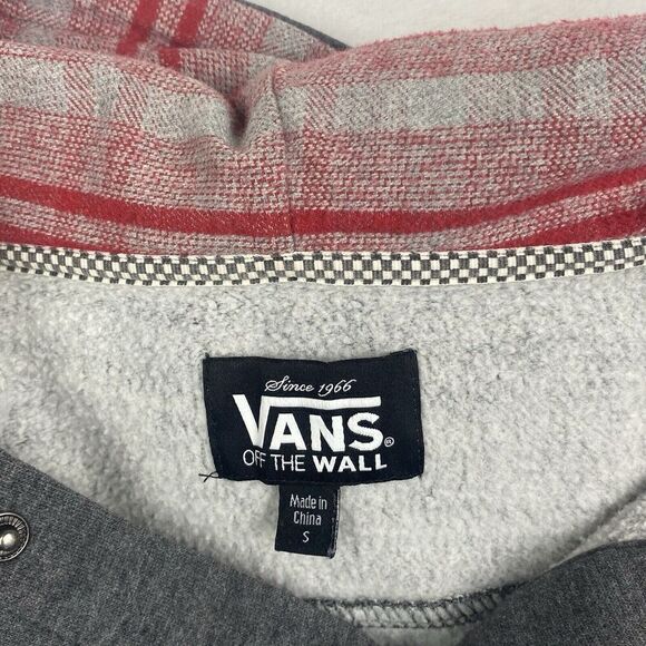 Vans Sweater Jacket Womens Small Gray Hooded Pockets Snap on Sweatshirt Casual - Picture 7 of 8